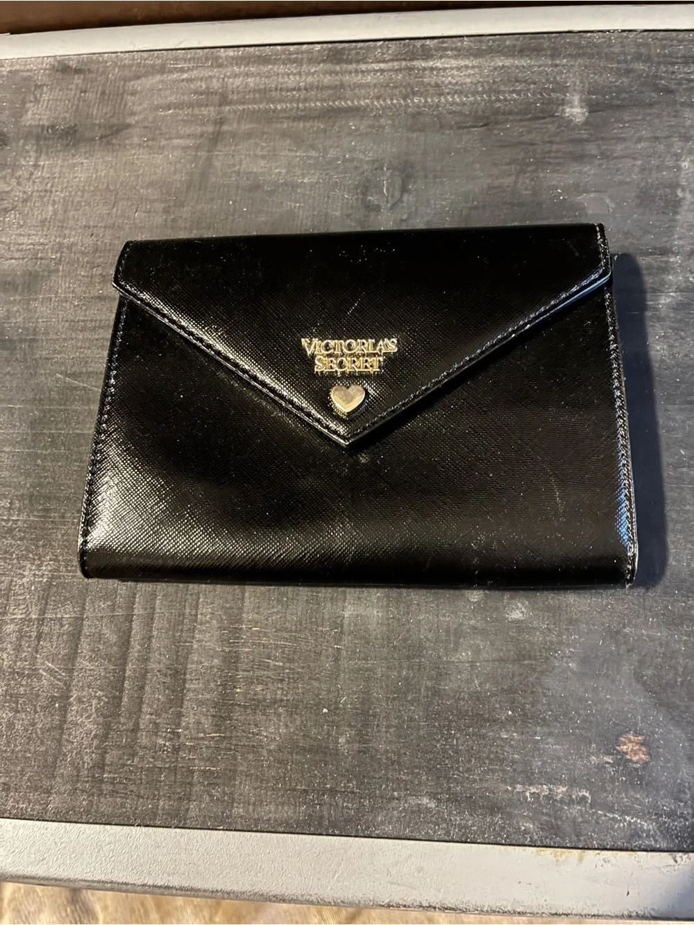 Victoria's Secret Black Envelope Wallet with Gold Logo - Picture 1 of 4